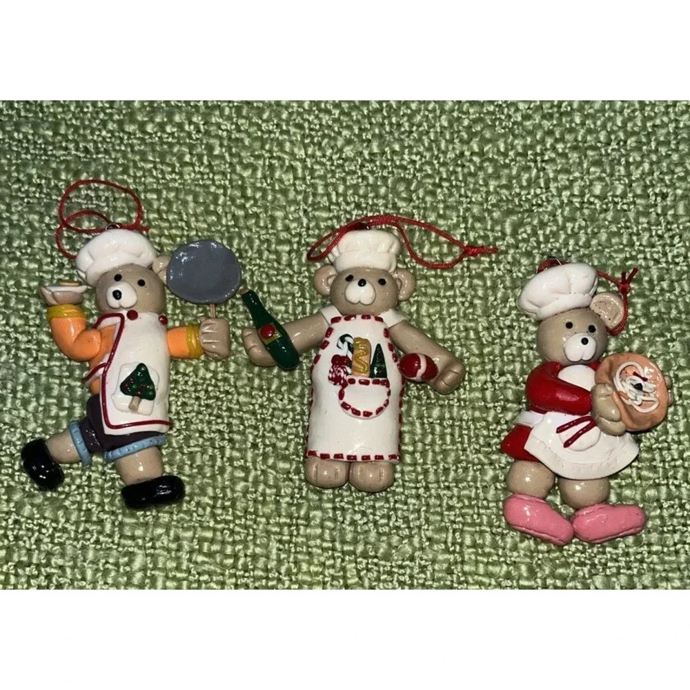 Salt dough like christmas ornament Teddy bear bakers , set of 3 , 3.5 inch  CUTE